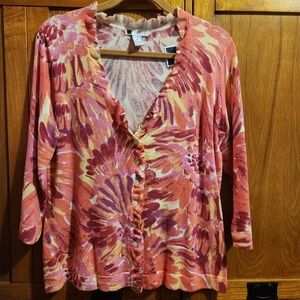 Carole Little Women's Floral Button-Up Long Sleeve Top Size XL